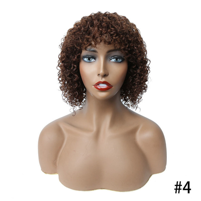 Lichte bruine Afro krullende pruik Cuticle uitgelijnd Korte Pixie Cut Mensenhaar Pruiken met knoppen