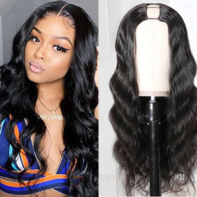 150% Dichtheid Braziliaanse Remy Lichaam Wave Haar U Deel Peruken Midden Open voor zwarte vrouwen