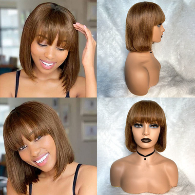 Korte maagdelijke Braziliaanse menselijk haar Bob pruiken met knoppen Remy haar Grade Gemiddelde grootte cap