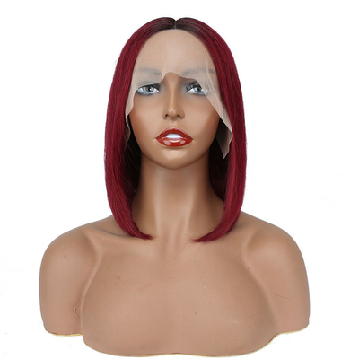 100% menselijk haar Korte krullen Bob Rechte Pixie kant Voorste pruik T-deel Braziliaanse weefsels