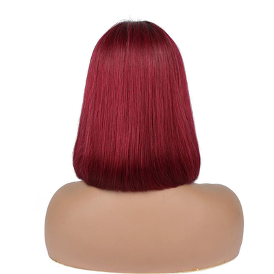 100% menselijk haar Korte krullen Bob Rechte Pixie kant Voorste pruik T-deel Braziliaanse weefsels