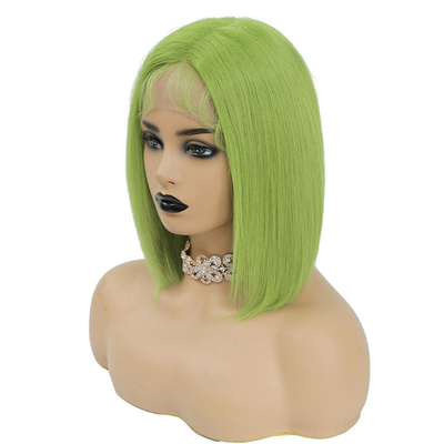 100% menselijk haar Braziliaans HD kant Frontal 8A 10A 12A Korte Groene Bob pruik met Zwitserse kant