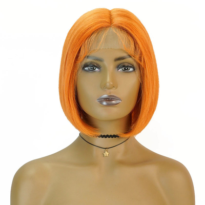 Transparante kant 150% Dichtheid Remy Hair Highlight Orange Straight Bob Wigs met babyhaar