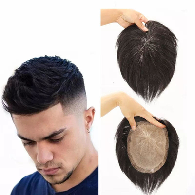 100% menselijk haar Volledige nagelhuid Ja.100% maagdelijke nagelhuid Gelijnd haar Natuurlijke Toupee voor mannen