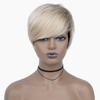 Machine made human hair pruik T1B 613 Blonde kleur korte rechte pruiken voor zwarte vrouwen