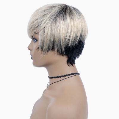 Machine made human hair pruik T1B 613 Blonde kleur korte rechte pruiken voor zwarte vrouwen