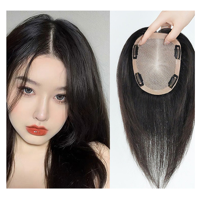 18 inch Europese natuurlijke echte gratis deel zijde basis menselijk haar clip in topper voor vrouwen