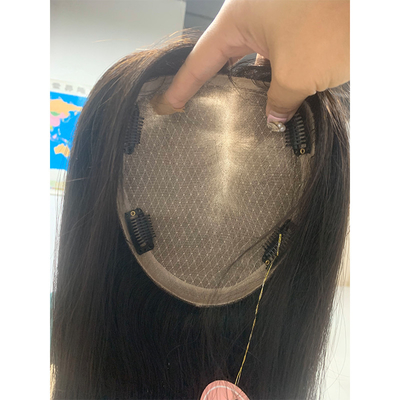 18 inch Europese natuurlijke echte gratis deel zijde basis menselijk haar clip in topper voor vrouwen