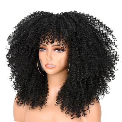 Lichte bruine bouncy krullend menselijk haar pruiken met bangs Peruaanse Remy Afro Kinky krullen