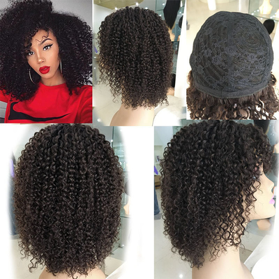 Lichte bruine bouncy krullend menselijk haar pruiken met bangs Peruaanse Remy Afro Kinky krullen