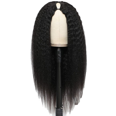 Peruk Lengte Lange V-deel Kleefloos Afro Kinky Recht menselijk haar Peruk 250% Dichtheid