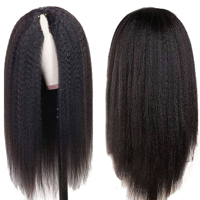 Peruk Lengte Lange V-deel Kleefloos Afro Kinky Recht menselijk haar Peruk 250% Dichtheid