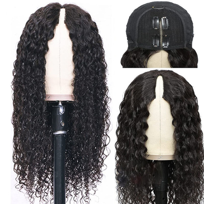 Korte 2022 Fashion Design Water Wave Cuticle Aligned V-part Non Lace Human Hair Wig