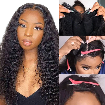 Korte 2022 Fashion Design Water Wave Cuticle Aligned V-part Non Lace Human Hair Wig
