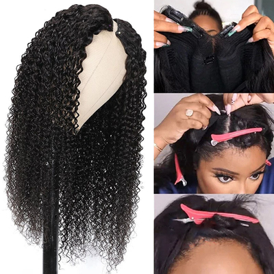 8-32 inch V deel pruik menselijk haar ruw Birmaans haar voor natuurlijke haarlijn en kinky krullende look