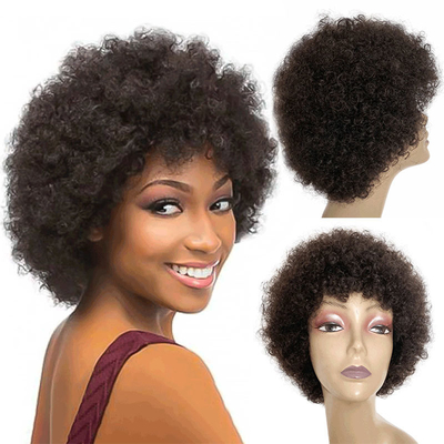 Ruwe Indiase menselijk haar cuticula uitgelijnd Pixie Cut Afro krullende pruiken GS levert 250g-450g