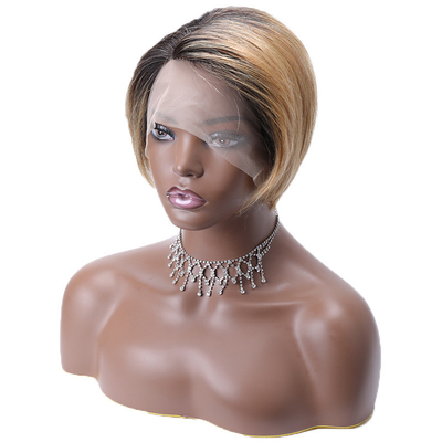 Lange Vietnamese Raw Virgin HD 13x1 T Deel kant Front Pixie Cut Mensenhaar Peruken Ombre Bruin