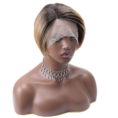 Lange Vietnamese Raw Virgin HD 13x1 T Deel kant Front Pixie Cut Mensenhaar Peruken Ombre Bruin
