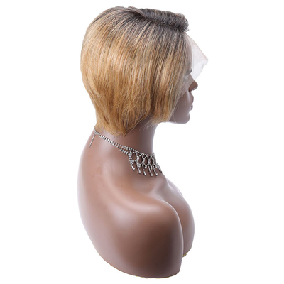 Lange Vietnamese Raw Virgin HD 13x1 T Deel kant Front Pixie Cut Mensenhaar Peruken Ombre Bruin