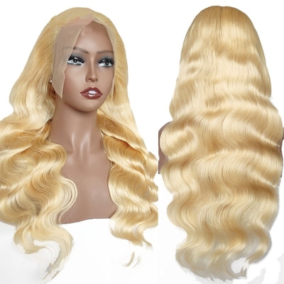 Lichte bruine kant Kleur Maagd blond Hooggespitsde Body Wave Curly Full Lace Front Wig 613 HD 13x6 voor vrouwen