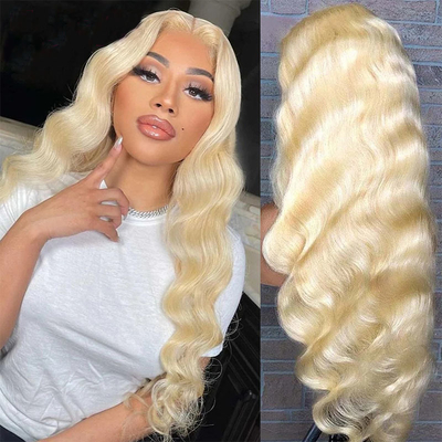 Lichte bruine kant Kleur Maagd blond Hooggespitsde Body Wave Curly Full Lace Front Wig 613 HD 13x6 voor vrouwen