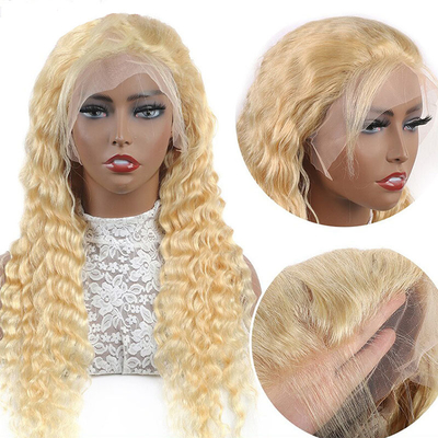 Lichte bruine kant Kleur Maagd blond Hooggespitsde Body Wave Curly Full Lace Front Wig 613 HD 13x6 voor vrouwen