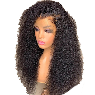 HD Zwitserse kant voor Mongoolse Peruaanse 13x4 Afro Kinky krullend menselijk haar pruik met babyhaar