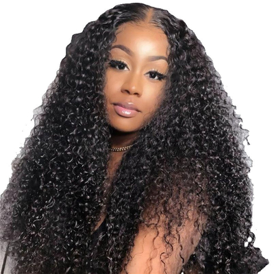 HD Zwitserse kant voor Mongoolse Peruaanse 13x4 Afro Kinky krullend menselijk haar pruik met babyhaar