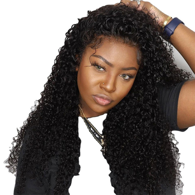 HD Zwitserse kant voor Mongoolse Peruaanse 13x4 Afro Kinky krullend menselijk haar pruik met babyhaar