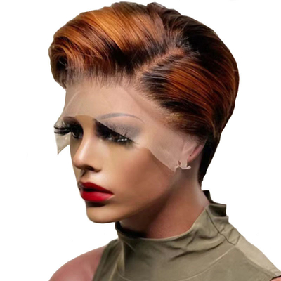 6 'korte lijmloze natuurlijke Pixie Cut Braziliaanse pruik Mensenhaar pruiken voor blanke vrouwen