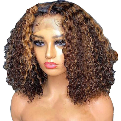 8 inch HD kant voor Peruaanse watergolf kort stomp gesneden krullend Bob menselijk haar pruiken fo