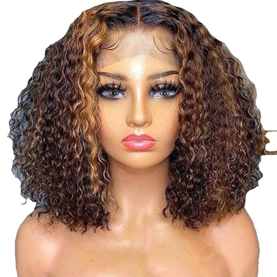 8 inch HD kant voor Peruaanse watergolf kort stomp gesneden krullend Bob menselijk haar pruiken fo