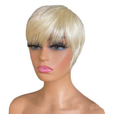 250g-450g Kleverloos natuurlijk menselijk haar Pixie Cut Short Bone Straight Peruken voor blanke vrouwen