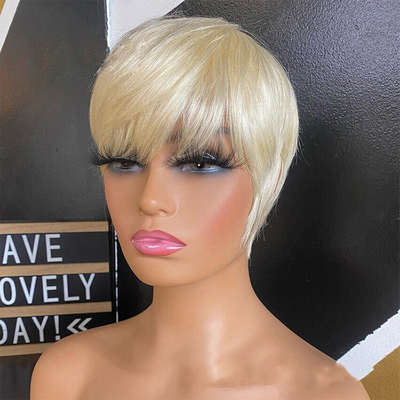 250g-450g Kleverloos natuurlijk menselijk haar Pixie Cut Short Bone Straight Peruken voor blanke vrouwen