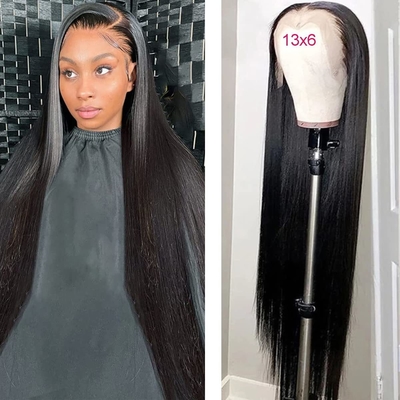Gemiddelde grootte kant voor de voorkant originele Braziliaanse natuurlijke menselijke haar pruik voor zwarte vrouwen