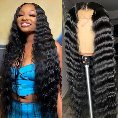 30 Inch Water Diepe Wave Lichaam Wave 4x4 Hd Transparante kant Frontale Raw Human Hair Wig Voor Zwarte Vrouwen