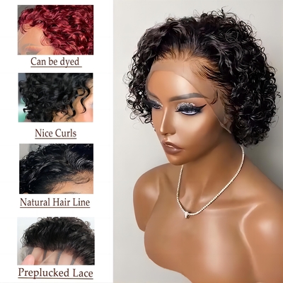8 inch menselijk haar pruiken 360 kant voor Pixie krullen pruik voor zacht en glanzend haar