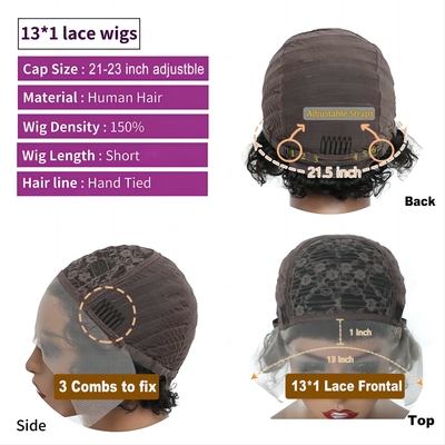 8 inch menselijk haar pruiken 360 kant voor Pixie krullen pruik voor zacht en glanzend haar