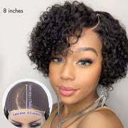 Top Mensenhaar Braziliaanse Pixie Cut Krullend Full HD Speld Kleverloos Zijdeling Peruk voor vrouwen