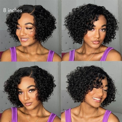 Top Mensenhaar Braziliaanse Pixie Cut Krullend Full HD Speld Kleverloos Zijdeling Peruk voor vrouwen